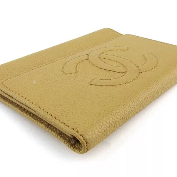 Authenticity guaranteed CHANEL tri-fold wallet Coco Mark beige caviarskin USED - Picture 3 of 10